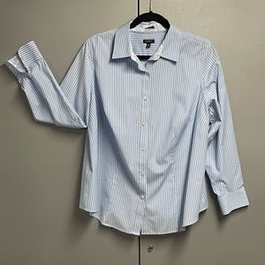 Talbots Blue and White Striped Button Down Oxford, wrinkle resistant. Size 16WP